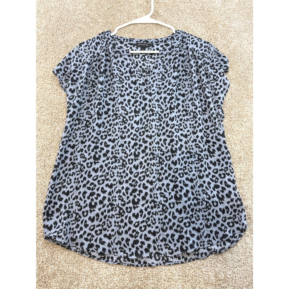 Banana Republic‎ Blue Leopard Short Sleeve Blouse Womens Small Top Office Work S
